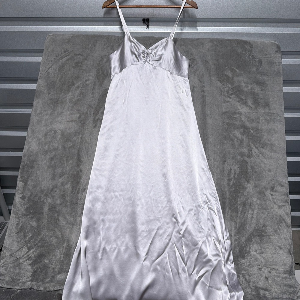 Vintage y2k Silk Maxi Slip Dress Gown Womens Medium Silver Romantic Metallic USA